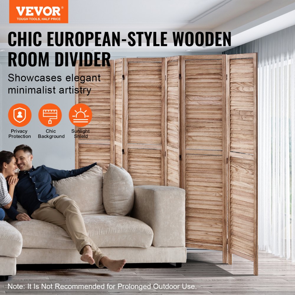 SS-004-6P-NA - 6-Panel Paulownia Room Divider, 360-Degree Flexibility