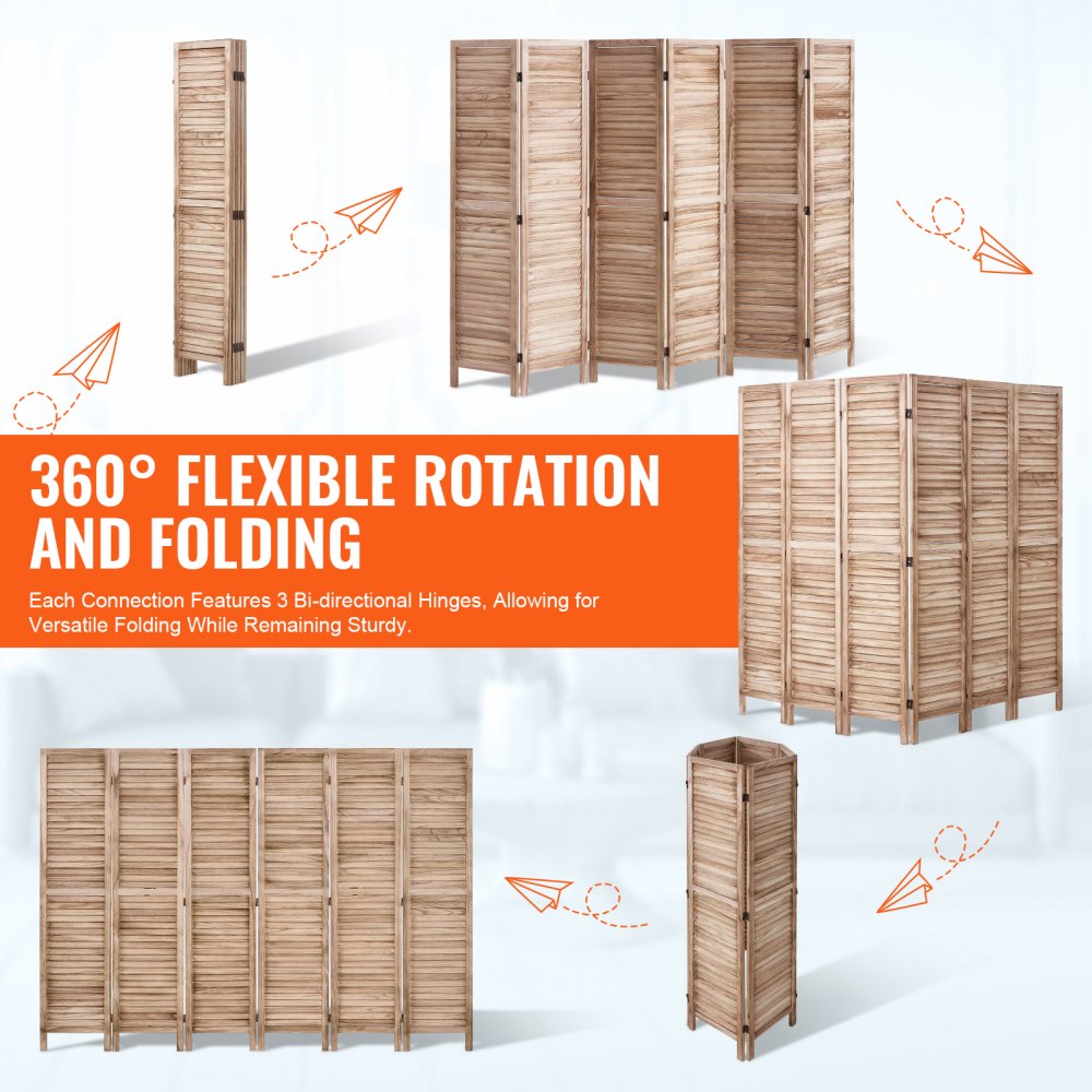 SS-004-6P-NA - 6-Panel Paulownia Room Divider, 360-Degree Flexibility