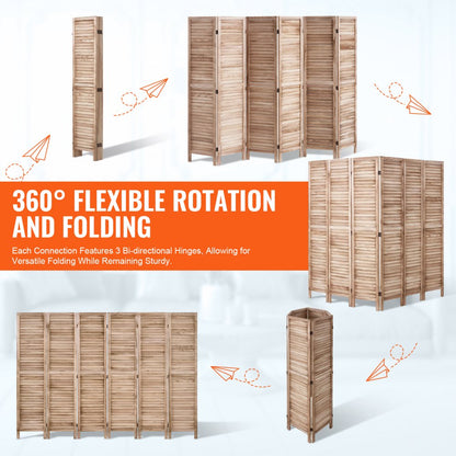 SS-004-6P-NA - 6-Panel Paulownia Room Divider, 360-Degree Flexibility