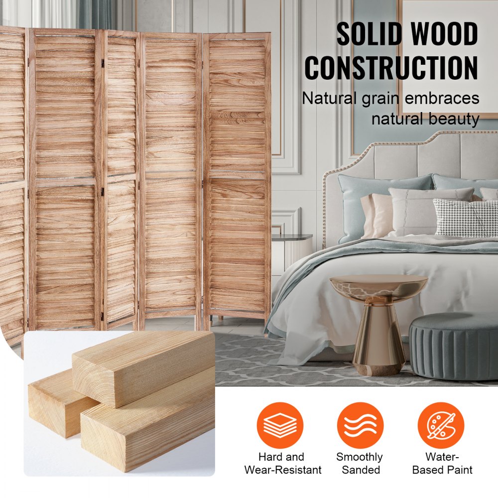 SS-004-6P-NA - 6-Panel Paulownia Room Divider, 360-Degree Flexibility