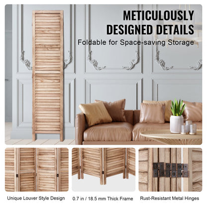 SS-004-6P-NA - 6-Panel Paulownia Room Divider, 360-Degree Flexibility