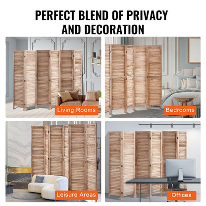 SS-004-6P-NA - 6-Panel Paulownia Room Divider, 360-Degree Flexibility