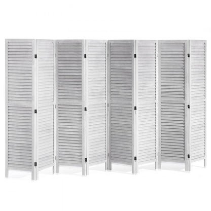SS-004-8P-WH - 8-Panel White Wood Room Divider, 128 Inches, Easy Adjustable Design