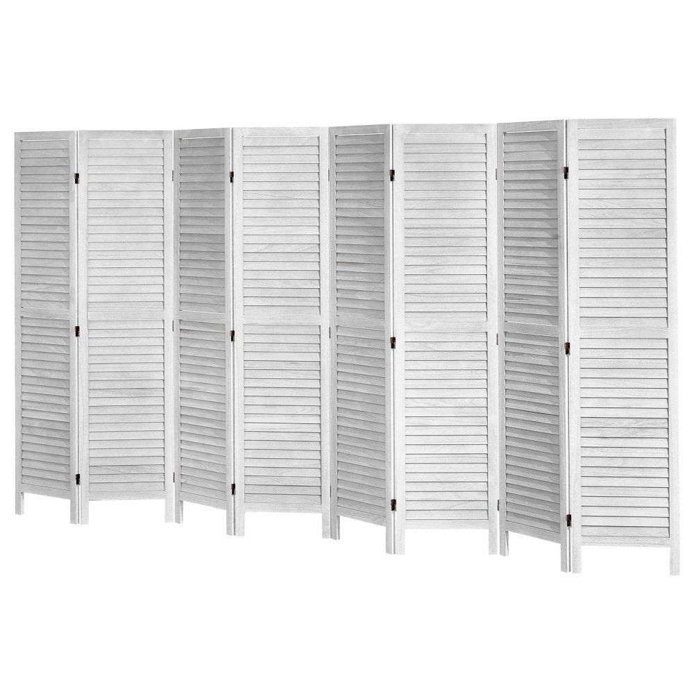 SS-004-8P-WH - 8-Panel White Wood Room Divider, 128 Inches, Easy Adjustable Design