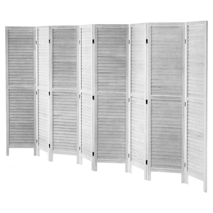 SS-004-8P-WH - 8-Panel White Wood Room Divider, 128 Inches, Easy Adjustable Design