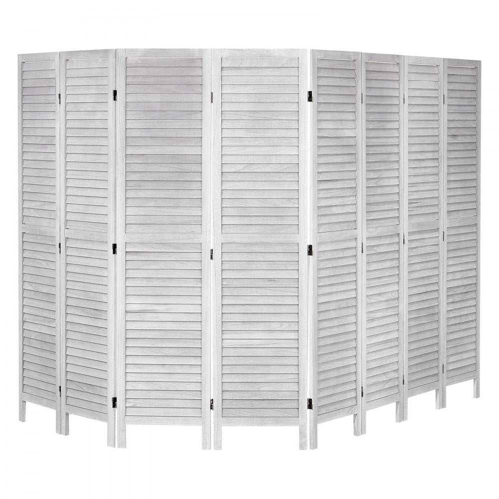 SS-004-8P-WH - 8-Panel White Wood Room Divider, 128 Inches, Easy Adjustable Design