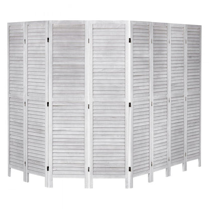 SS-004-8P-WH - 8-Panel White Wood Room Divider, 128 Inches, Easy Adjustable Design
