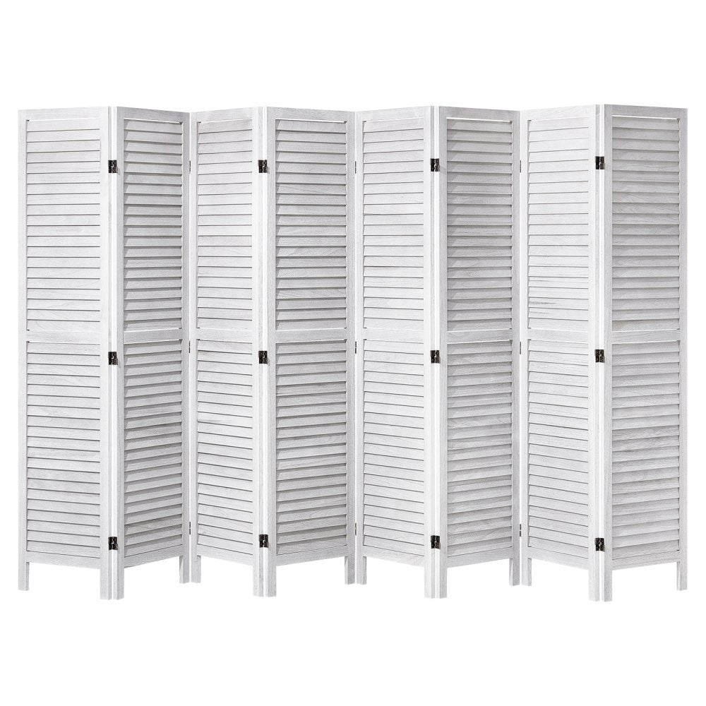 SS-004-8P-WH - 8-Panel White Wood Room Divider, 128 Inches, Easy Adjustable Design