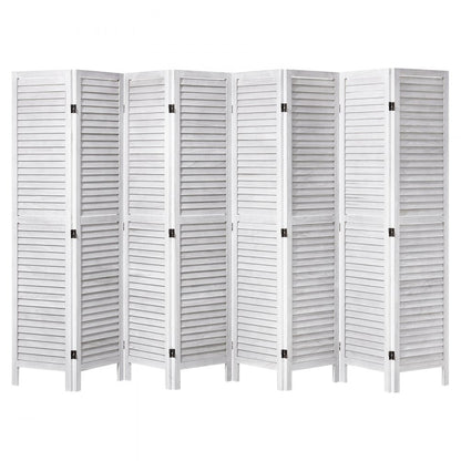 SS-004-8P-WH - 8-Panel White Wood Room Divider, 128 Inches, Easy Adjustable Design