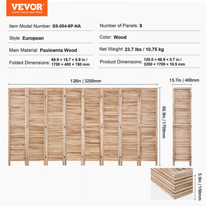SS-004-8P-NA - 128-Inch European Wood Divider with 8 Panels
