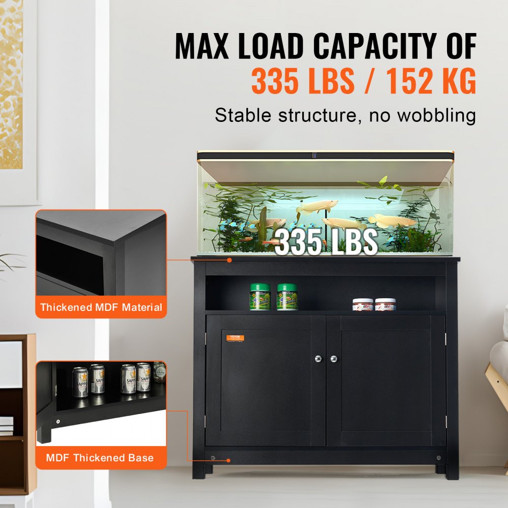 GSSU-FTS014 - 40 Gallon Stylish Black Aquarium Stand with Adjustable Feet