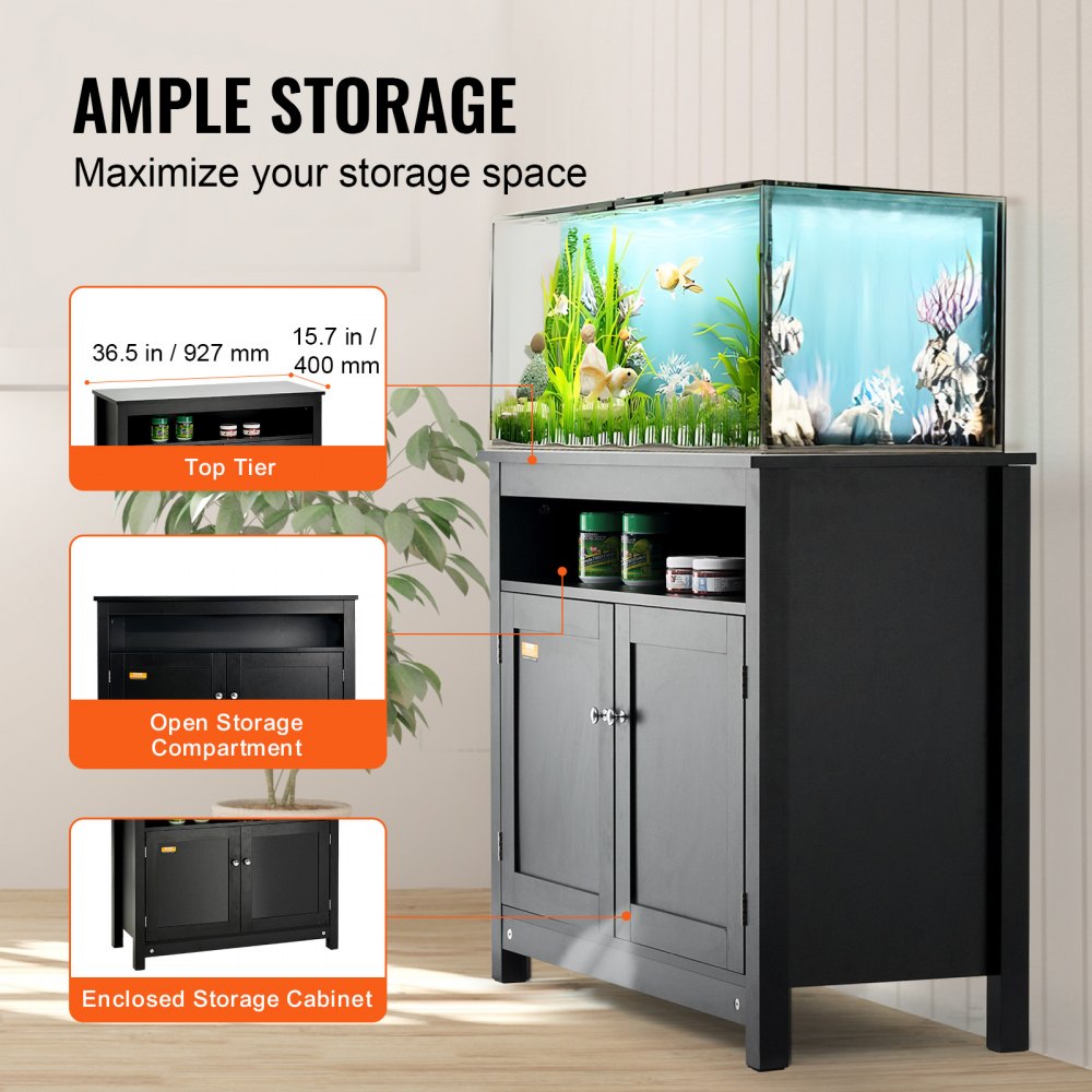 GSSU-FTS014 - 40 Gallon Stylish Black Aquarium Stand with Adjustable Feet