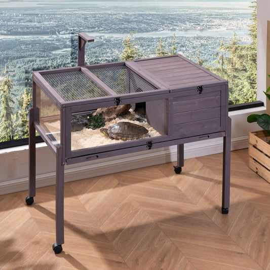 MSH-T04 - Cedar Tortoise House 38"x24"x32.5" with Lockable Top & Wheels