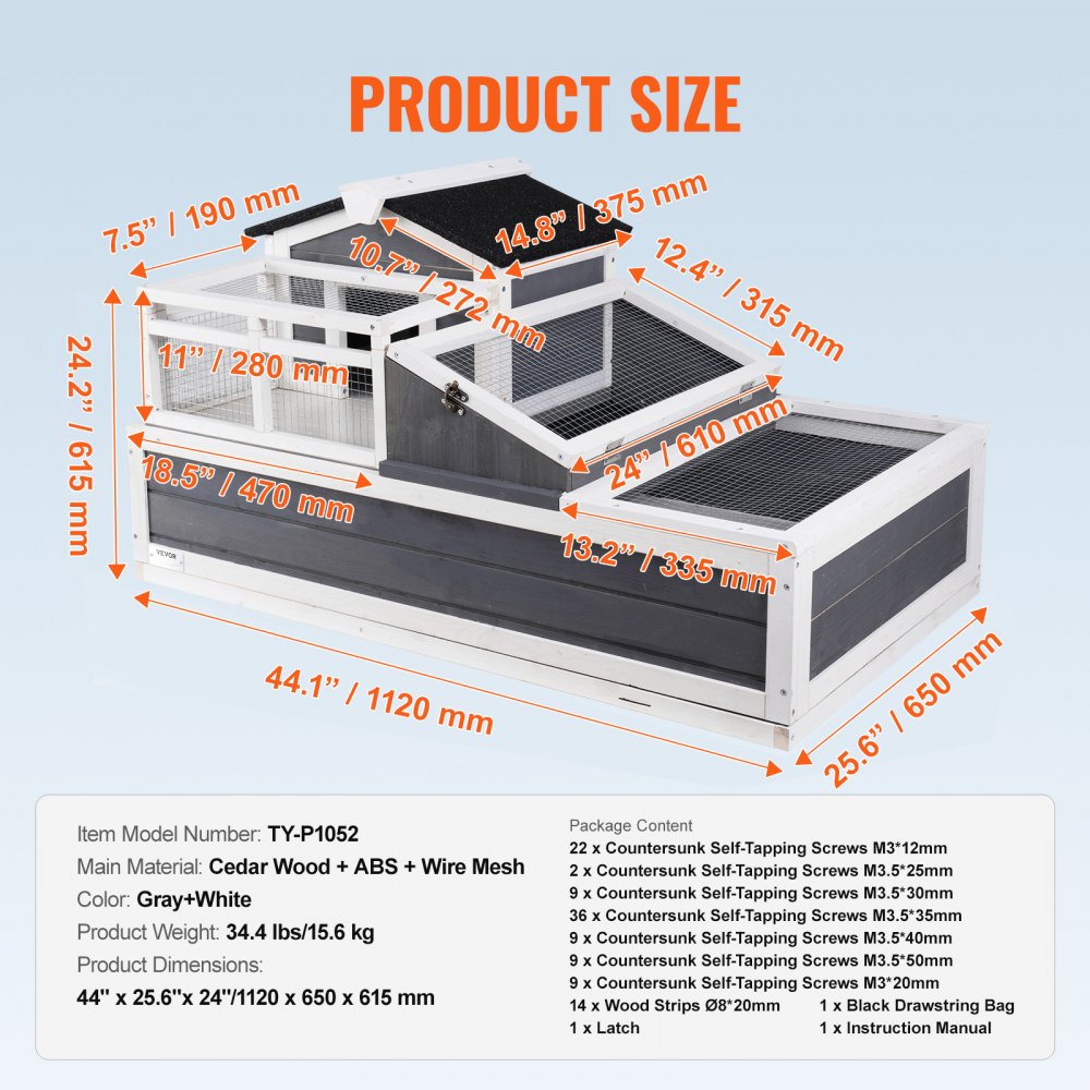 TY-P1052 - Cedar Double-Story Tortoise House 44"x25.6"x24" with Ramp