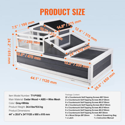 TY-P1052 - Cedar Double-Story Tortoise House 44"x25.6"x24" with Ramp