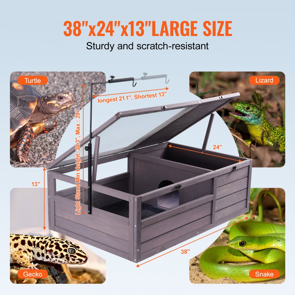 MSH-T01 - Cedar Tortoise Habitat 38"x24"x13" with Adjustable Light and Secure Top