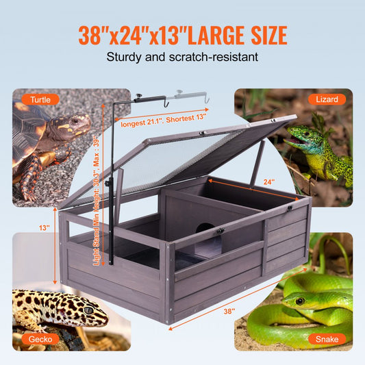 MSH-T01 - Cedar Tortoise Habitat 38"x24"x13" with Adjustable Light and Secure Top