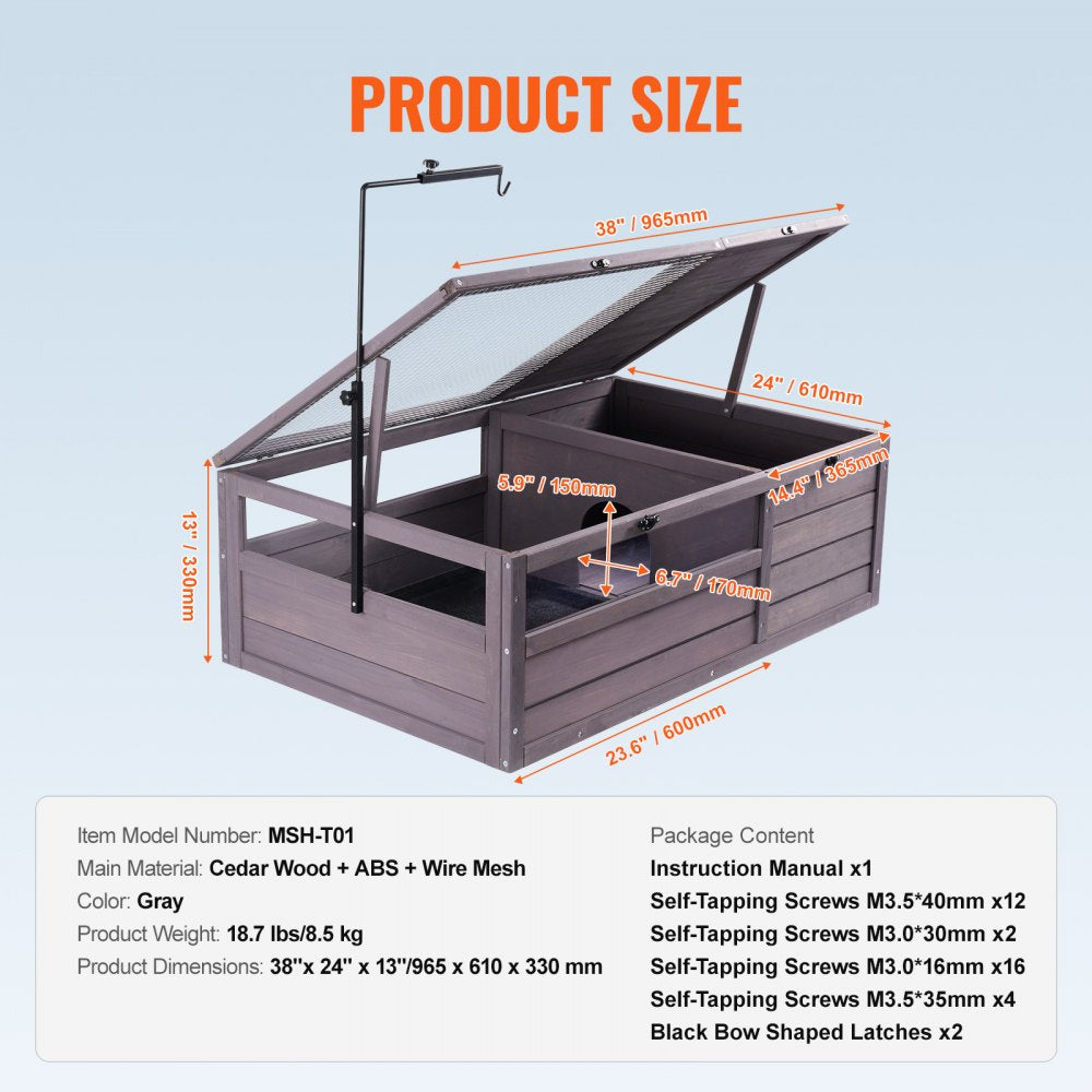 MSH-T01 - Cedar Tortoise Habitat 38"x24"x13" with Adjustable Light and Secure Top