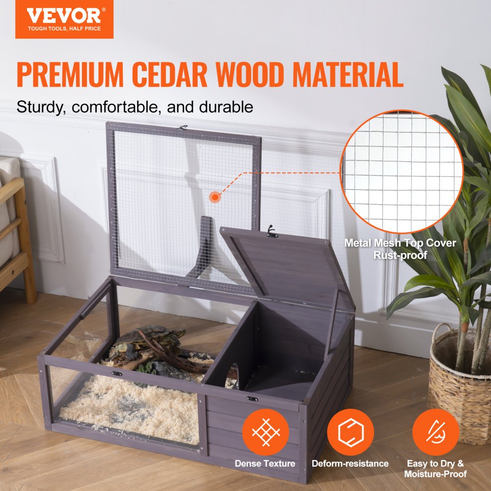 MSH-T02 - Spacious 38"x24"x13" Cedar Tortoise House with Safe Viewing Areas