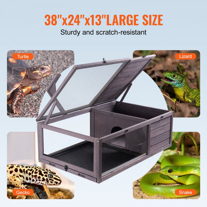 MSH-T02 - Spacious 38"x24"x13" Cedar Tortoise House with Safe Viewing Areas