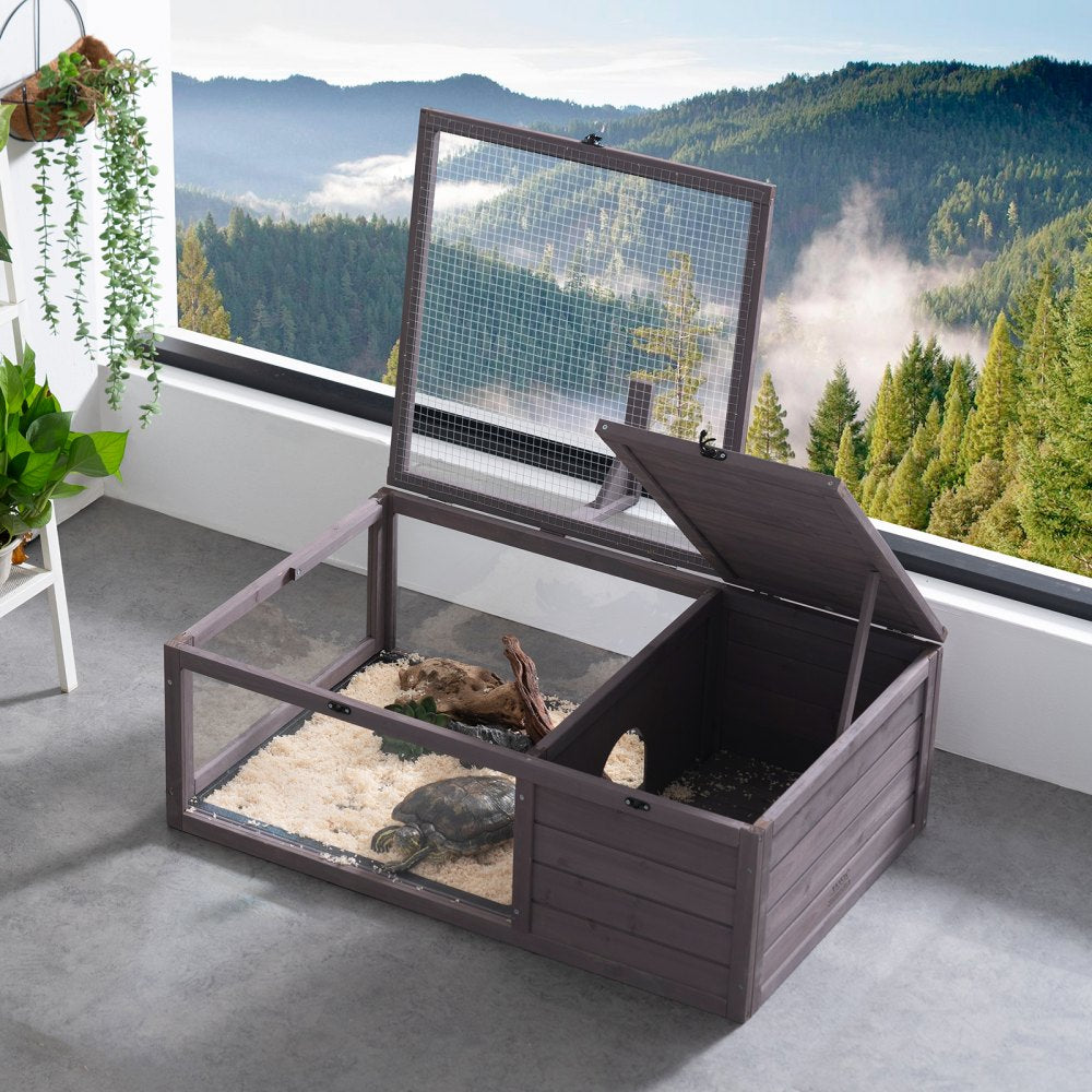 MSH-T02 - Spacious 38"x24"x13" Cedar Tortoise House with Safe Viewing Areas