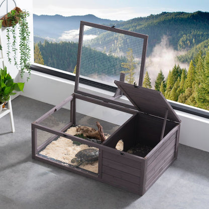 MSH-T02 - Spacious 38"x24"x13" Cedar Tortoise House with Safe Viewing Areas