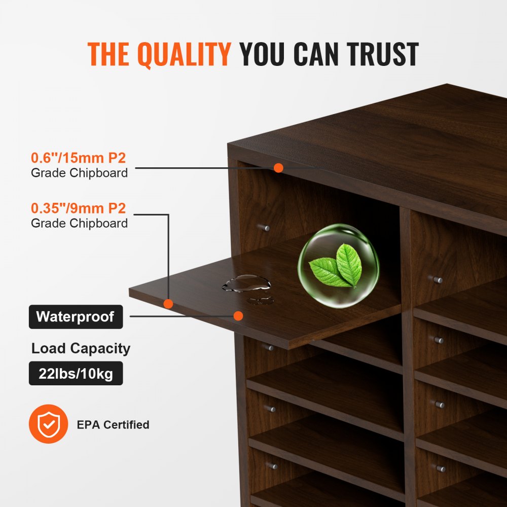 KL-FC09 - 24-Compartment Literature Organizer, 29x12x24.4 inches, Sturdy Brown Finish