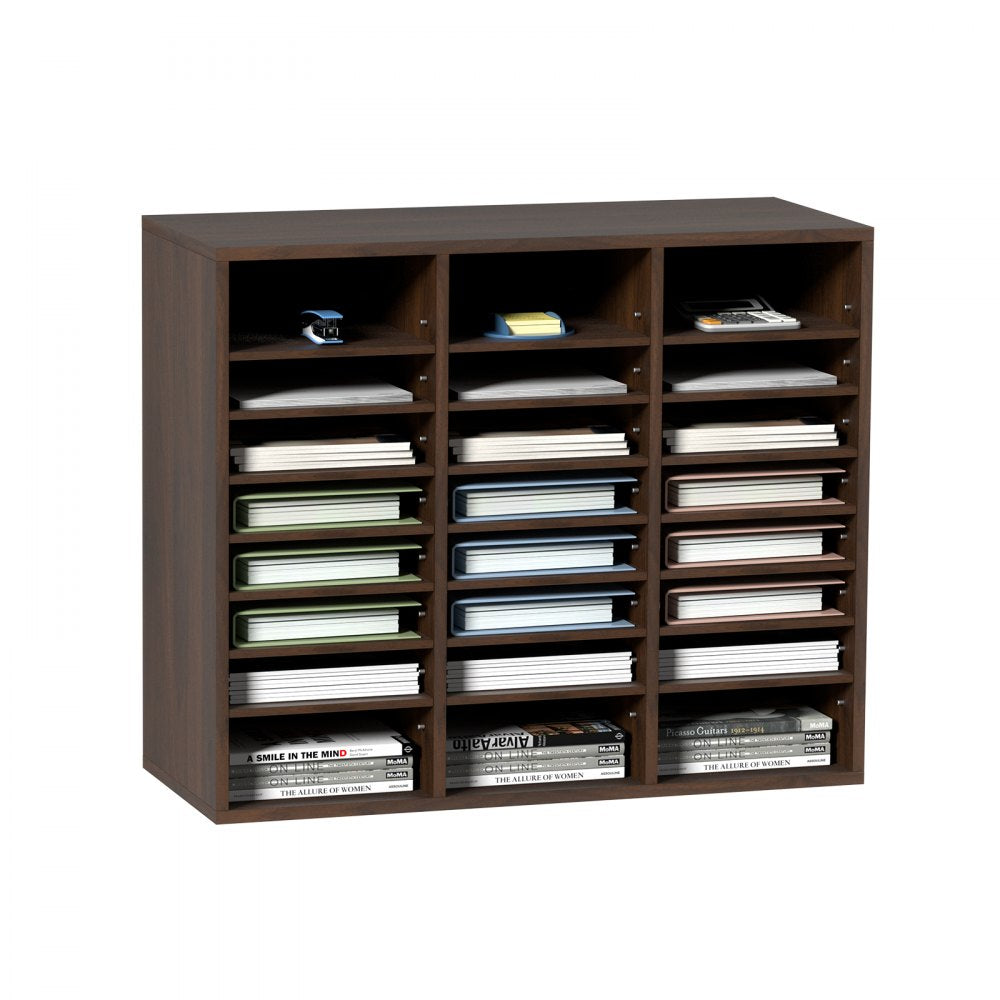KL-FC09 - 24-Compartment Literature Organizer, 29x12x24.4 inches, Sturdy Brown Finish