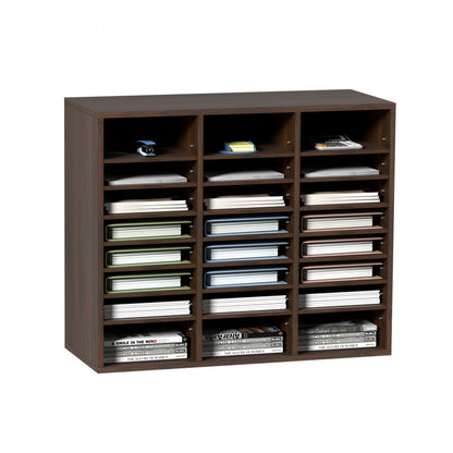 KL-FC09 - 24-Compartment Literature Organizer, 29x12x24.4 inches, Sturdy Brown Finish