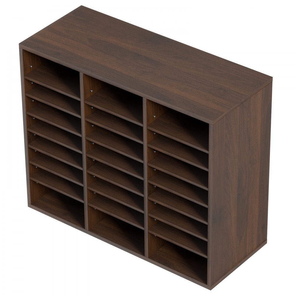 KL-FC09 - 24-Compartment Literature Organizer, 29x12x24.4 inches, Sturdy Brown Finish
