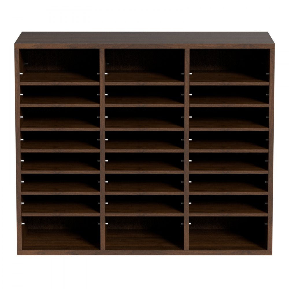 KL-FC09 - 24-Compartment Literature Organizer, 29x12x24.4 inches, Sturdy Brown Finish