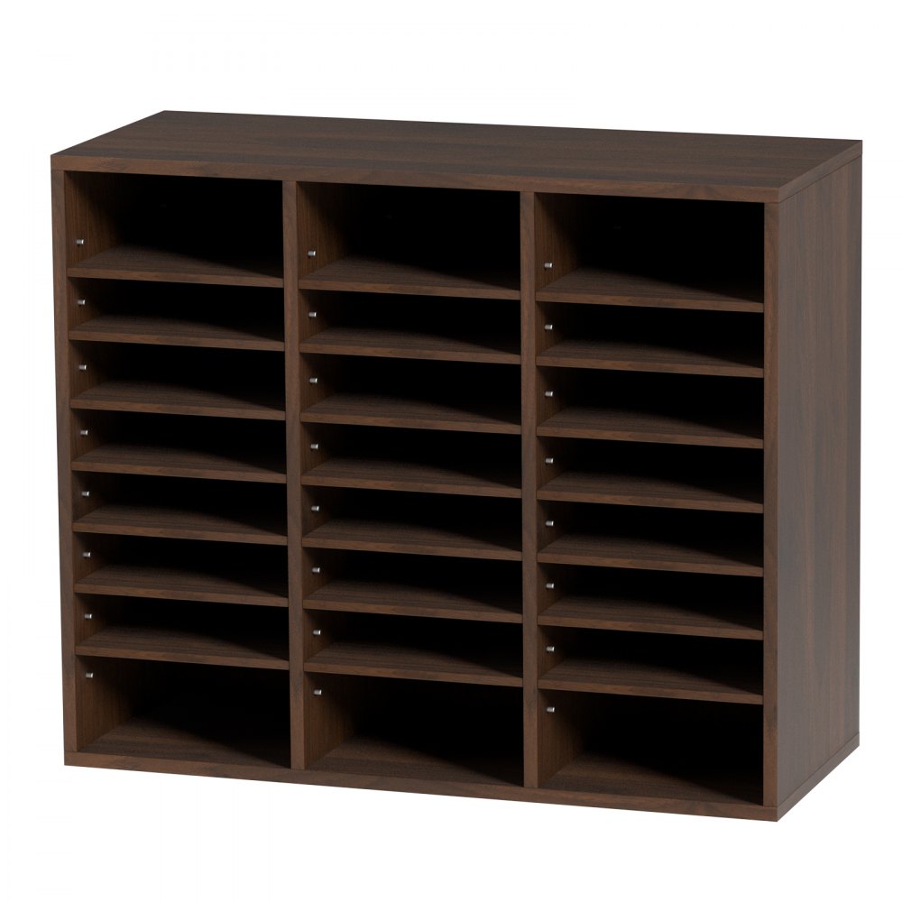 KL-FC09 - 24-Compartment Literature Organizer, 29x12x24.4 inches, Sturdy Brown Finish