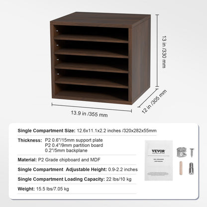 KL-FC02 - 5-Compartment Adjustable Literature Organizer, 13.9x12x13 Inches