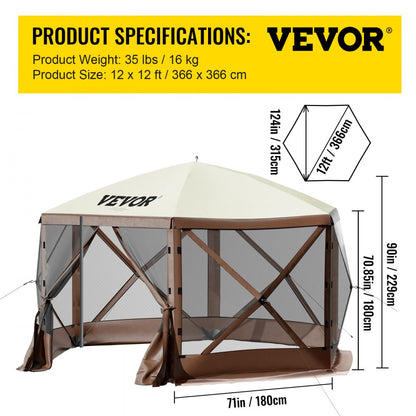 VV-CGT-1212 - Spacious 8-Person Gazebo Tent with Oxford Fabric and Netting