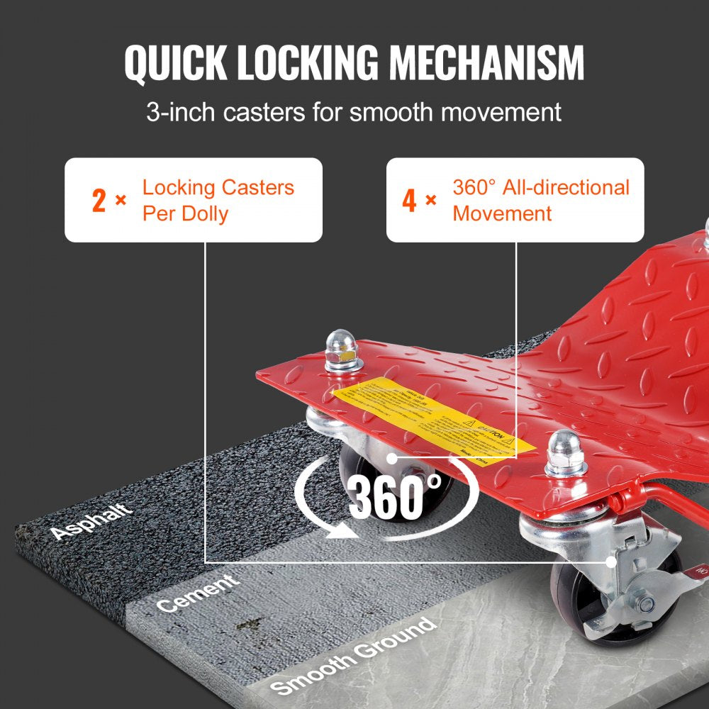 MR8100 - Heavy-Duty Wheel Dolly 3" Casters, Supports 2000 lbs for Vehicles