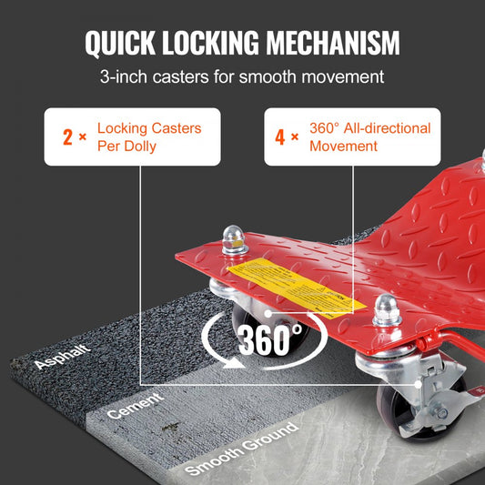 MR8100 - Heavy-Duty Wheel Dolly 3" Casters, Supports 2000 lbs for Vehicles