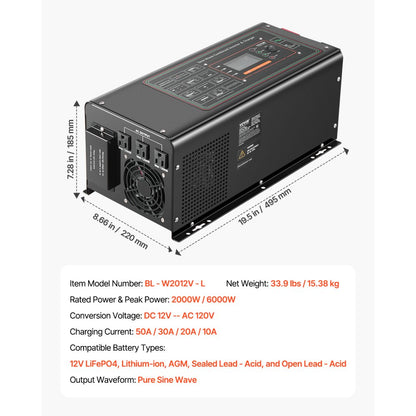 BL-W2012V-L - 2000W Reliable Pure Sine Wave Inverter Charger for Off-Grid Use