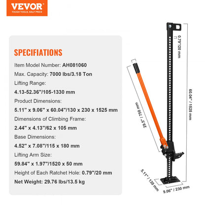 AH081060 - 60" Heavy Duty Farm Jack with 7000 lbs Capacity