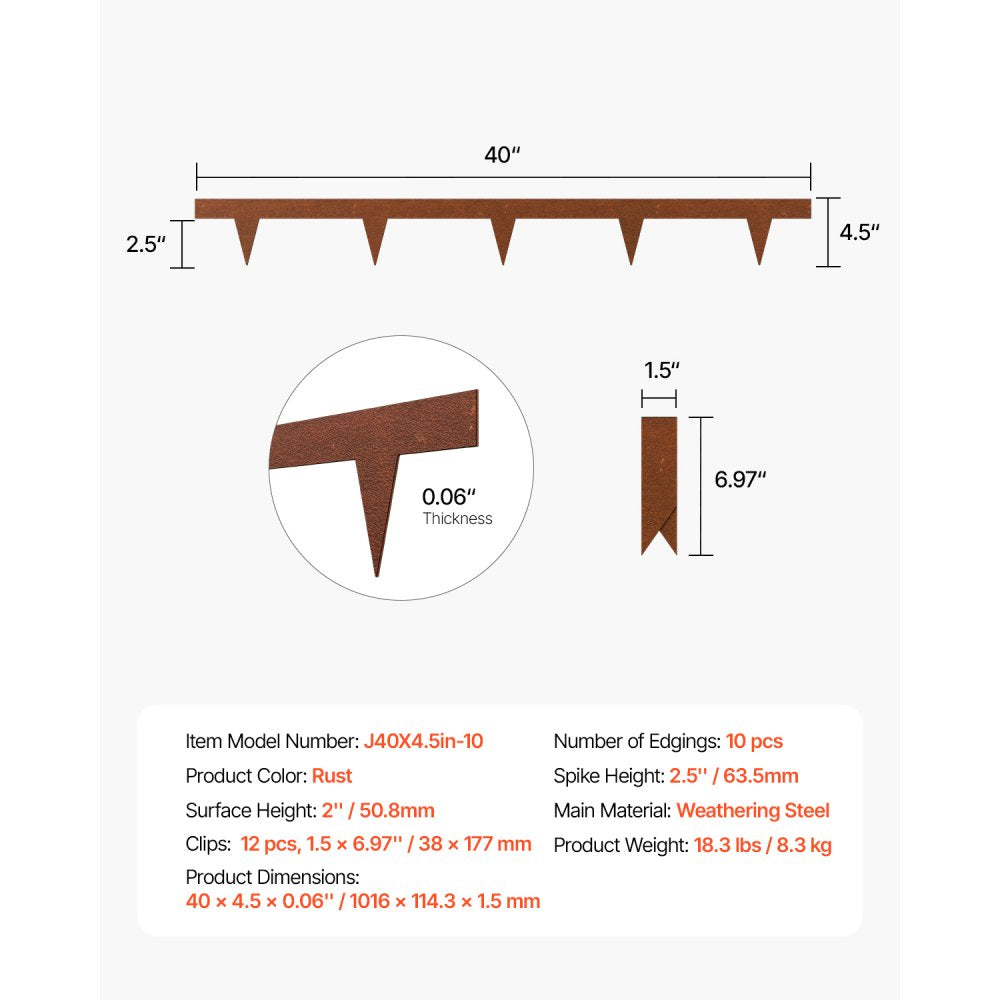 J40X4.5in-10 - Weather-Resistant Steel Edging for Neat Garden Borders