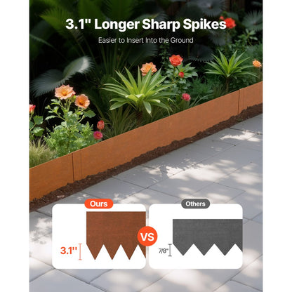B40X8in-6 - Flexible 40"x8" Steel Garden Edging, Rust-Resistant & Weatherproof