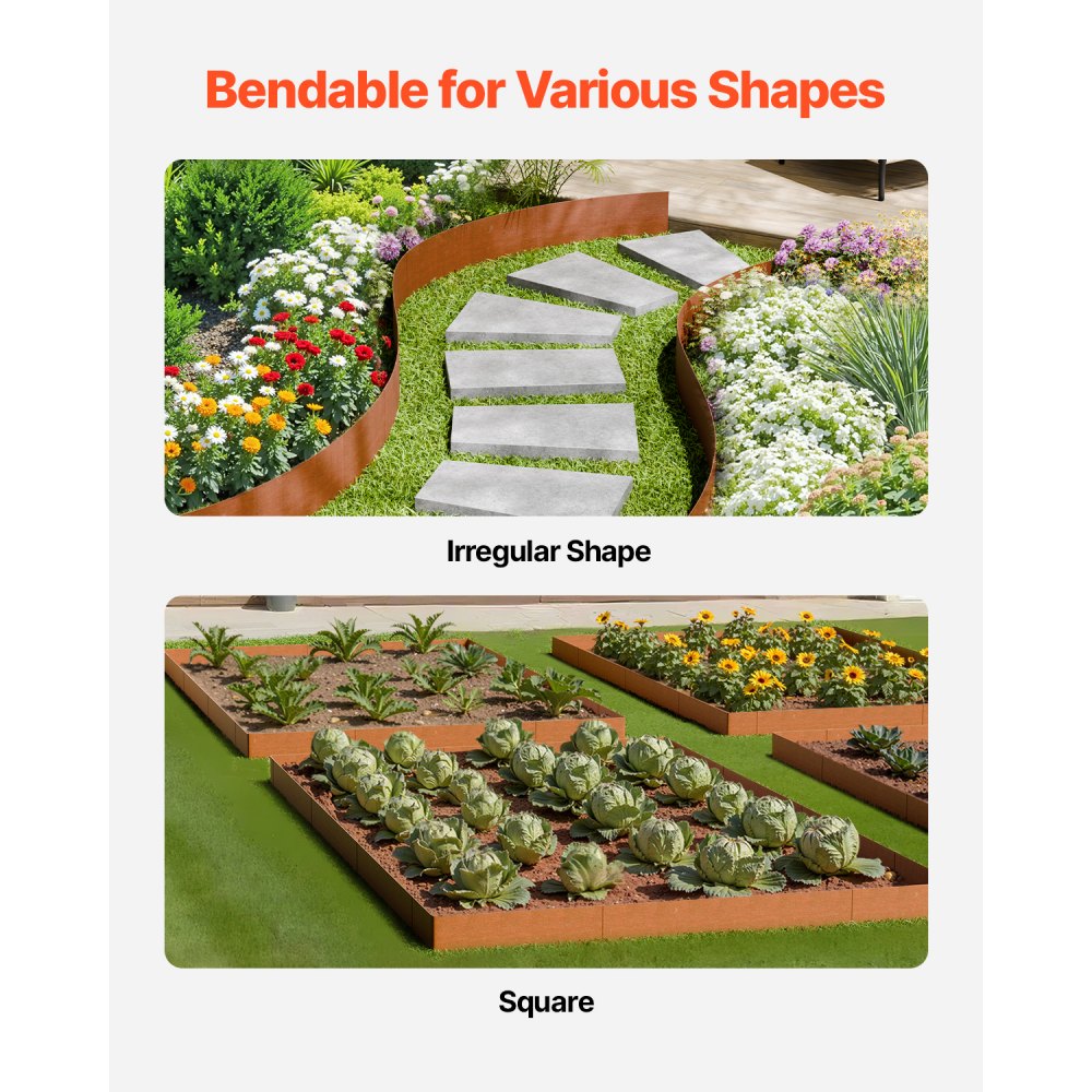 B40X8in-6 - Flexible 40"x8" Steel Garden Edging, Rust-Resistant & Weatherproof