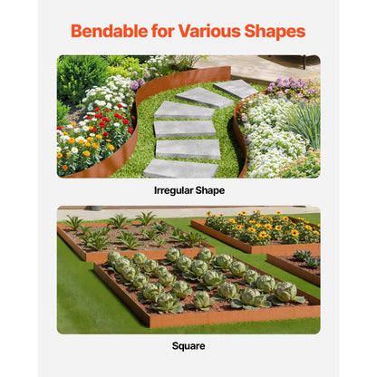 B40X8in-6 - Flexible 40"x8" Steel Garden Edging, Rust-Resistant & Weatherproof