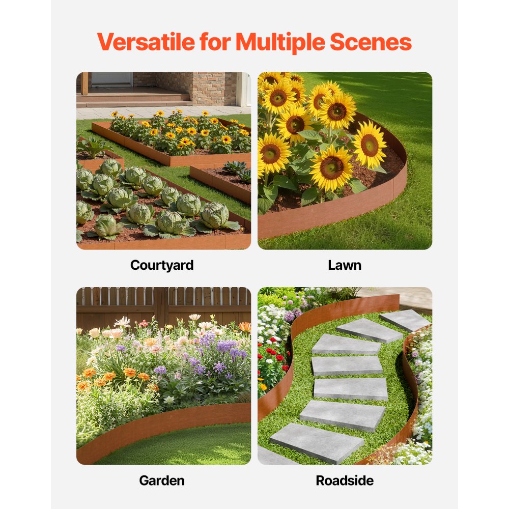 B40X6in-6 - Steel Garden Edging, 40x6in, Weather-Resistant & Flexible Design