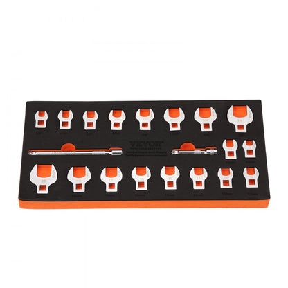 XMNJ0020 - 20-Piece Crowfoot Wrench Set with 2 Extension Bars