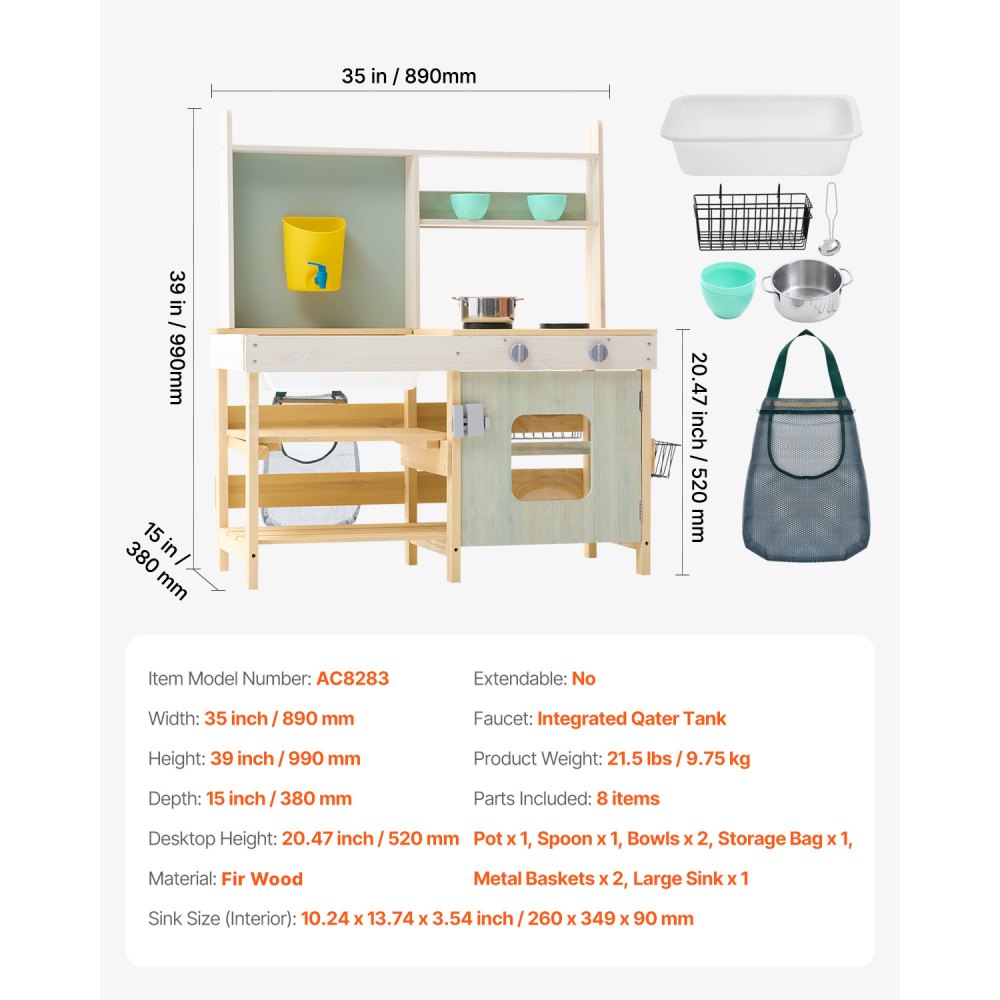 AC8283 - Durable Outdoor Mud Kitchen Playset with Sink for Kids
