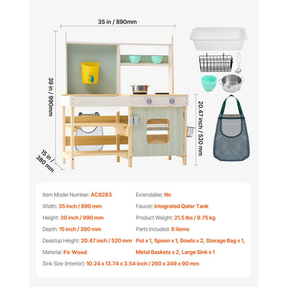 AC8283 - Durable Outdoor Mud Kitchen Playset with Sink for Kids