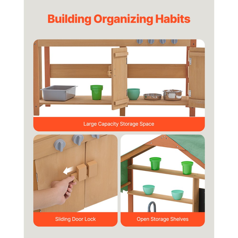 AC8284 - Outdoor Wooden Toy Kitchen with Canopy & 8 Accessories