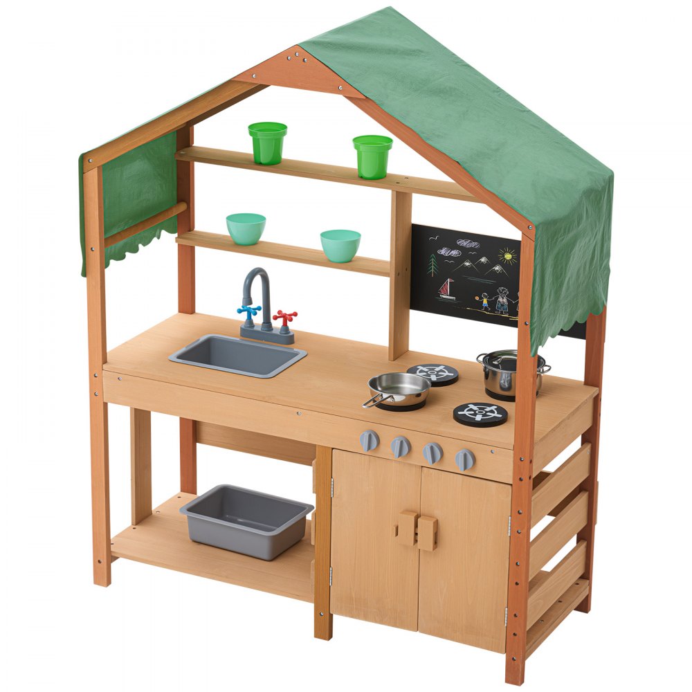 AC8284 - Outdoor Wooden Toy Kitchen with Canopy & 8 Accessories