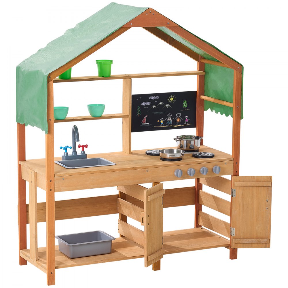 AC8284 - Outdoor Wooden Toy Kitchen with Canopy & 8 Accessories