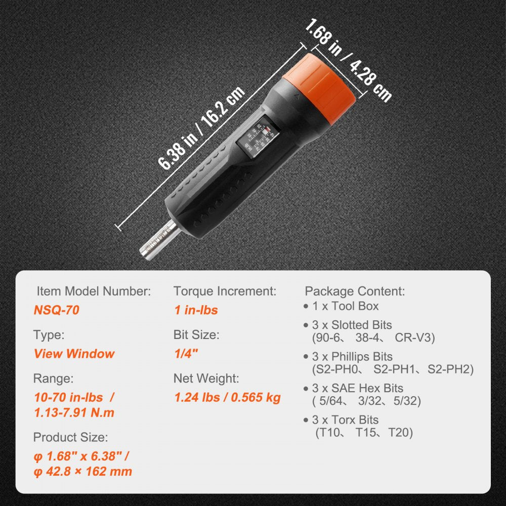 NSQ-70 - VEVOR 10-70 in-lbs Precision Torque Screwdriver for DIY & Gunsmithing